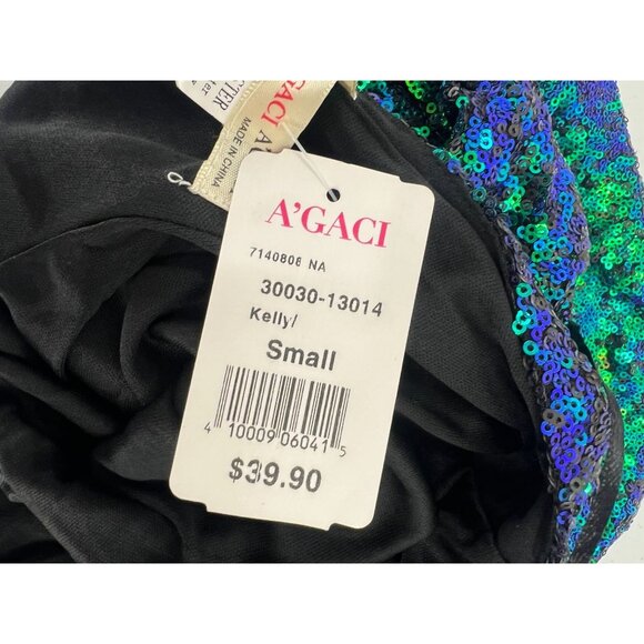 NWT AGACI S Sequin Mini Dress Green Blue Iridescent V-Neck Mermaid Bodycon - Picture 4 of 11